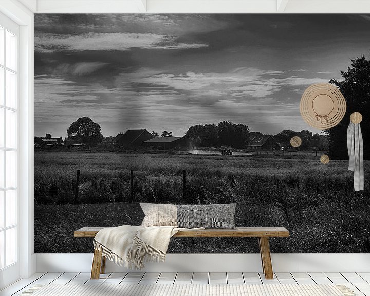 Sfeerimpressie behang: Hollands Landschap in Zwart/Wit van FotoGraaG Hanneke