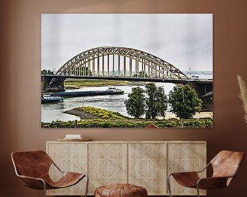 De Waalbrug bij Nijmegen (combinatie HDR en schilderij) van Art by Jeronimo