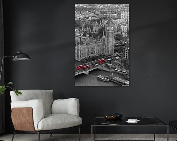 Big Ben with red buses in London by Anton de Zeeuw