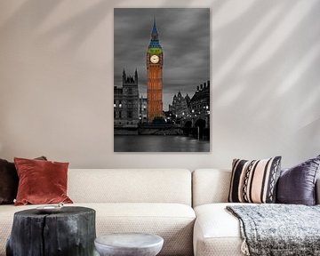 Nachtfoto Big Ben deels zwart / wit te Londen van Anton de Zeeuw