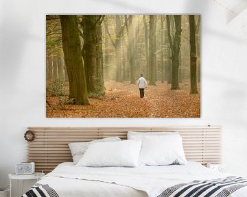 Forêt d'automne avec une femme qui marche sur Merijn van der Vliet