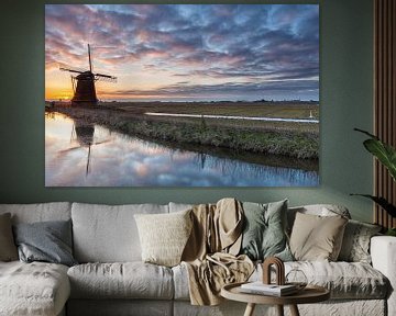 Zonsopkomst bij de Hempenserpoldermolen van Ron Buist