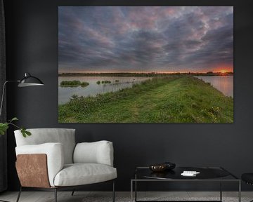 Zonsondergang nabij de Jantjesplaat in de Werkendamse Biesbosch van Adrian Visser