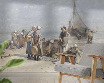 Vissersvrouwen op het Scheveningse strand, Bernardus Johannes Blommers, ca. 1880 - ca. 1885