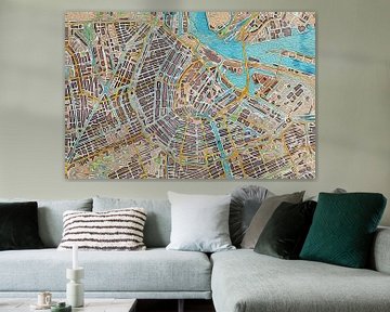 Kaart van Amsterdam olieverf