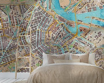 Kaart van Amsterdam olieverf van Maps Are Art