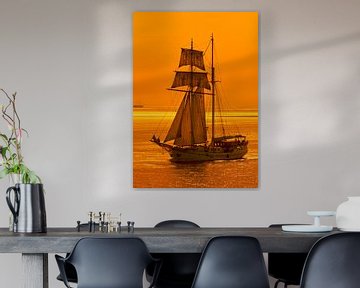 Sailing ship on the Wadden Sea. by Hennnie Keeris