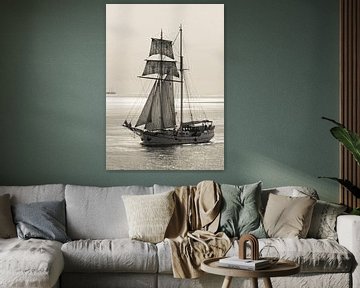 Sailing ship on the Wadden Sea. by Hennnie Keeris