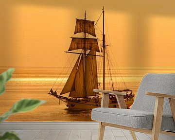 Segelschiff auf dem Wattenmeer. von Hennnie Keeris