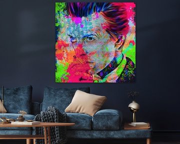 Motief Portret David Bowie Summer Splash - Neon Groen Roze van Felix von Altersheim