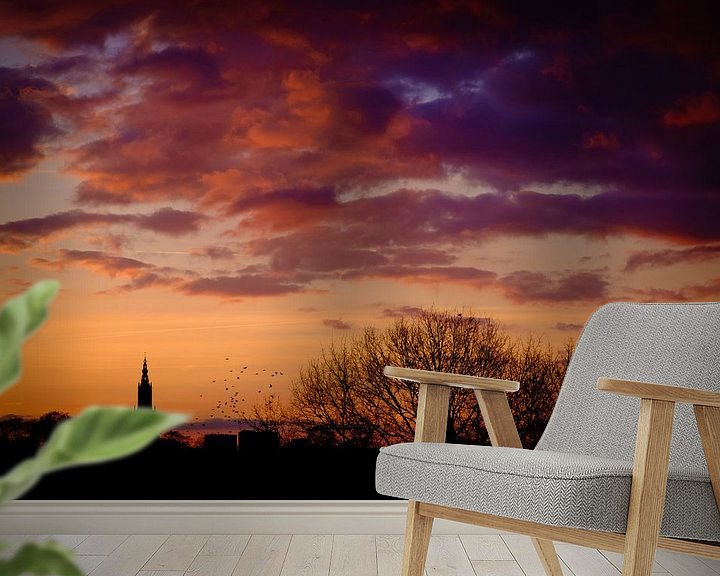 Sfeerimpressie behang: Amersfoortse zonsondergang van Sjoerd Mouissie
