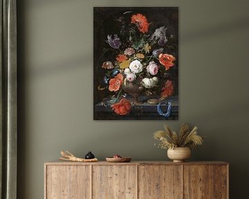 Still life with flowers and a watch