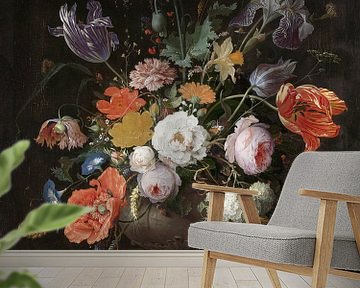 Still life with flowers and a watch