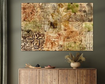 Muze, collage op hout van Rietje Bulthuis