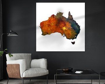 Australië | Landkaart in aquarel | Schilderij van WereldkaartenShop