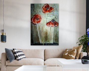 Roter Mohn in Vase - abstrakt von Christine Nöhmeier