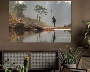 Nepelase man and his boat (Chitwan Nepal) by Wiljo van Essen