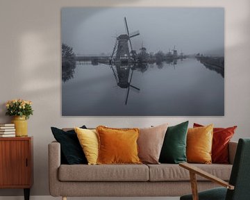 Les moulins de Kinderdijk en noir et blanc - 2