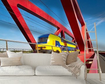 Train on the Hanzeboog railway bridge in Zwolle by Anton de Zeeuw