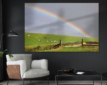 Rainbow bends the Noordzeedijk / Rainbow over the Northsea dike by Henk de Boer