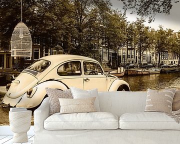 View at an old canal in Amsterdam with a classic Volkswagen Beetle by Martin Bergsma
