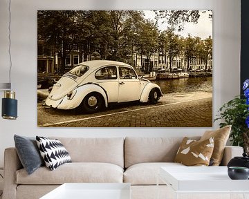 View at an old canal in Amsterdam with a classic Volkswagen Beetle by Martin Bergsma
