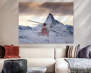 Rescue Helicopter of Air Zermatt in front of the Matterhorn by Menno Boermans