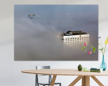 Rotterdam in de mist van boven gezien van Anton de Zeeuw