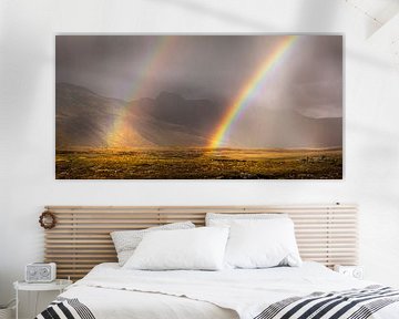 Landschap met dubbele regenboog in het zuiden van IJsland van Chris Stenger