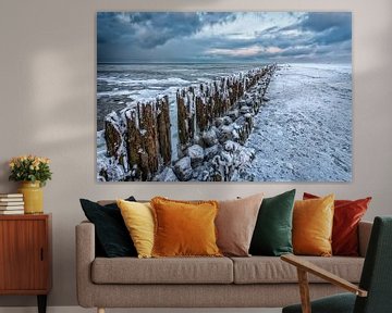 Winterlandschap Waddenzee van Peter Bolman