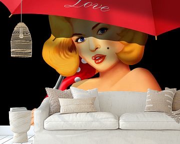 Pin-Up Girl under red umbrella by Monika Jüngling