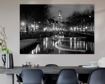 Vue du Zandbrug et de l'Oudegracht à Utrecht depuis le Bemuurde Weerd, NOIR BLANC sur Donker Utrecht