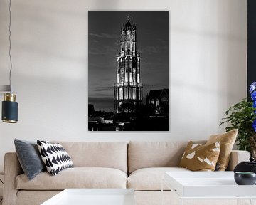 Illuminated Cathedral Tower during the start of the Tour de France 2015, BLACK-WHITE by Donker Utrecht