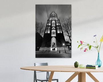 Dom tower in Utrecht seen from Domplein, BLACK-WHITE