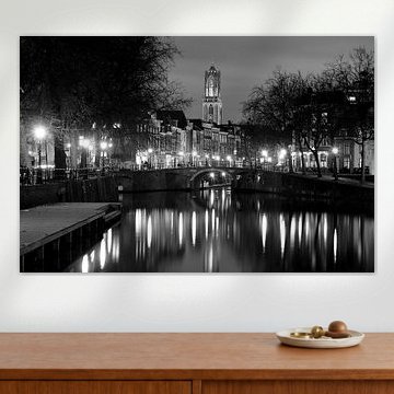 Vue du Zandbrug et de l'Oudegracht à Utrecht depuis le Bemuurde Weerd, NOIR BLANC
