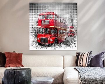 Graphic Art LONDON WESTMINSTER Rote Busse 