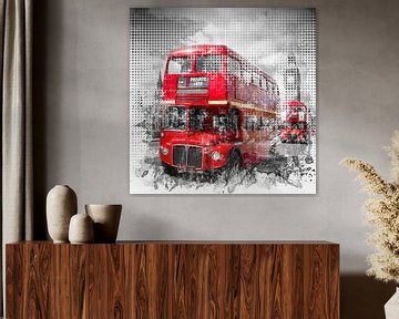 Graphic Art LONDON WESTMINSTER Red Buses by Melanie Viola