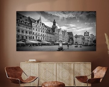 WROCLAW Market Square and tenement houses | panorama monochrome by Melanie Viola