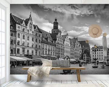 WROCLAW Market Square and tenement houses | panorama monochrome by Melanie Viola