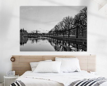Government buildings on the Hofvijver, The Hague in black and white by Miranda van Hulst