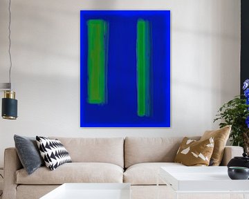 Abstract schilderij met blauwe en groene kleurvlakken van Rietje Bulthuis