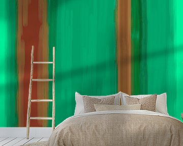 Abstrakte Malerei mit grün und orange von Rietje Bulthuis