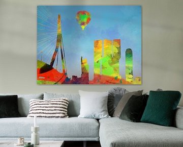 Skyline van Rotterdam in waterverf kleuren van Adriana Zoon