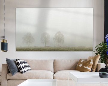Drie bomen in de mist in het Twentse Landschap by Art Wittingen