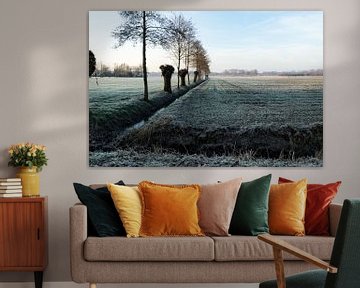 winterlandschap met knotwilgen sur Rick Crauwels