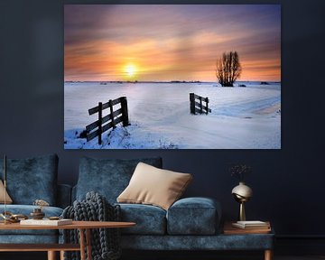 Winter landscape with snowy fields during sunset by Sjoerd van der Wal Photography