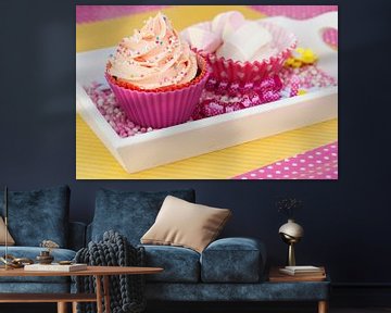Pink cupcake with bacon on the side by Patricia Verbruggen