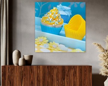 blauw gele cupcake setting von Patricia Verbruggen