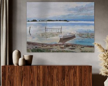 Lake of Leucate in the South of France oil painting on panel 40x55cm 2007  van Hubertine Heijermans