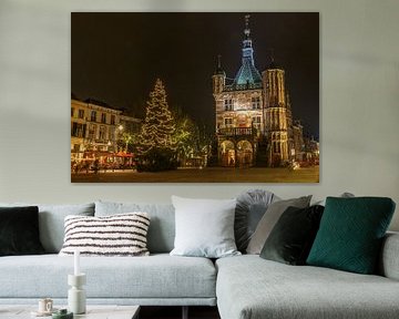 De Brink met de Waag in kerstsfeer van Han Kedde